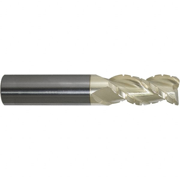 ProMax - 5/16" Diam, 1/2" LOC, 3 Flute Solid Carbide Roughing & Finishing Corner Radius End Mill - ZrN Finish, 2-1/2" OAL, 5/16" Shank Diam, Straight Shank, 40° Helix, Centercutting, Stub Length - Americas Industrial Supply