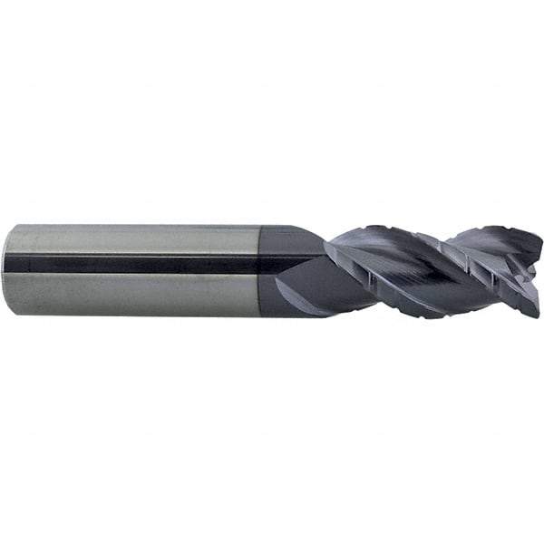 ProMax - 3/8" Diam, 2" LOC, 3 Flute Solid Carbide Roughing & Finishing Corner Radius End Mill - AlTiN Finish, 4" OAL, 3/8" Shank Diam, Weldon Shank, 40° Helix, Centercutting - Americas Industrial Supply