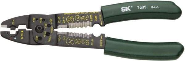SK - 8-1/2" OAL, 10 AWG Capacity, Crimper/Cutter - 1" Jaw Length x 1/8" Jaw Width, Plastisol Handle - Americas Industrial Supply