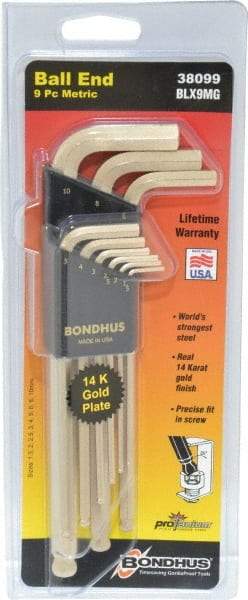 Bondhus - 9 Piece L-Key Ball End Hex Key Set - Hex Range 1.5 to 10mm, Steel - Americas Industrial Supply