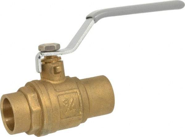 Value Collection - 3/4" Pipe, Full Port, Brass Standard Ball Valve - Inline - One Way Flow, Soldered x Soldered Ends, Lever Handle, 500 WOG - Americas Industrial Supply
