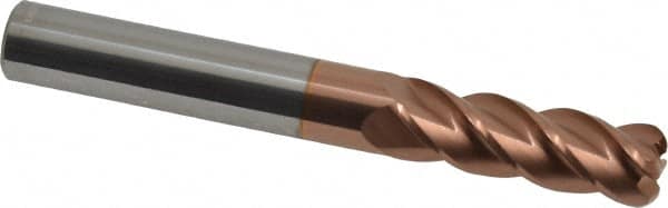 Accupro - 3/8", 4 Flute, Single End, Solid Carbide, 0.09" Corner Radius End Mill - 3" OAL, 40° Helix, Right Hand Flute, 1-1/8" LOC, Right Hand Cut - Americas Industrial Supply