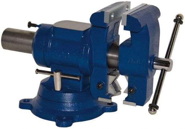 Yost Vises - 5-1/8" Jaw Width x 4, 4-1/2" (V-Jaw) Jaw Opening Capacity, 3-1/2" Throat Depth, Bench & Pipe Combination Vise - 23/32 to 3" Pipe Capacity, Swivel Base, Bolt Down Attachment, Cast Iron - Americas Industrial Supply
