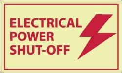 NMC - Accident Prevention Label - Legend: Electrical Power Shut-off, English, Red on Yellow, 5" Long x 3" High, Sign Muscle Finish - Americas Industrial Supply