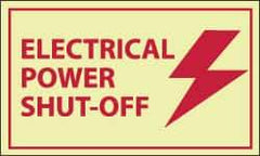 NMC - Accident Prevention Label - Legend: Electrical Power Shut-off, English, Red on Yellow, 5" Long x 3" High, Sign Muscle Finish - Americas Industrial Supply
