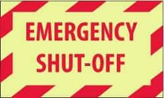 NMC - Accident Prevention Label - Legend: Emergency Shut-Off, English, Red on Yellow, 5" Long x 3" High, Sign Muscle Finish - Americas Industrial Supply