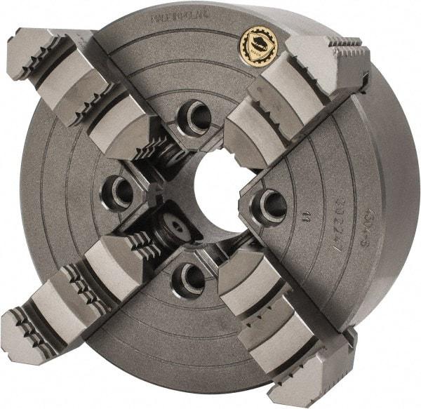 Bison - 4 Jaws, 8" Diam, Independent Manual Lathe Chuck - Plain Back Mount Spindle, Reversible, 1,800 Max RPM, 1.9685" Through Hole Diam, Cast Iron - Americas Industrial Supply