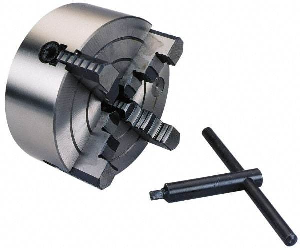 Interstate - 4 Jaws, 6" Diam, Independent Manual Lathe Chuck - Plain Back Mount Spindle, Reversible, 1-49/64" Through Hole Diam, Cast Iron - Americas Industrial Supply