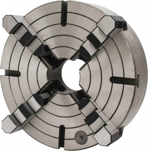 Interstate - 4 Jaws, 12" Diam, Independent Manual Lathe Chuck - D1-6 Mount Spindle, Reversible, 3.74" Through Hole Diam, Cast Iron - Americas Industrial Supply