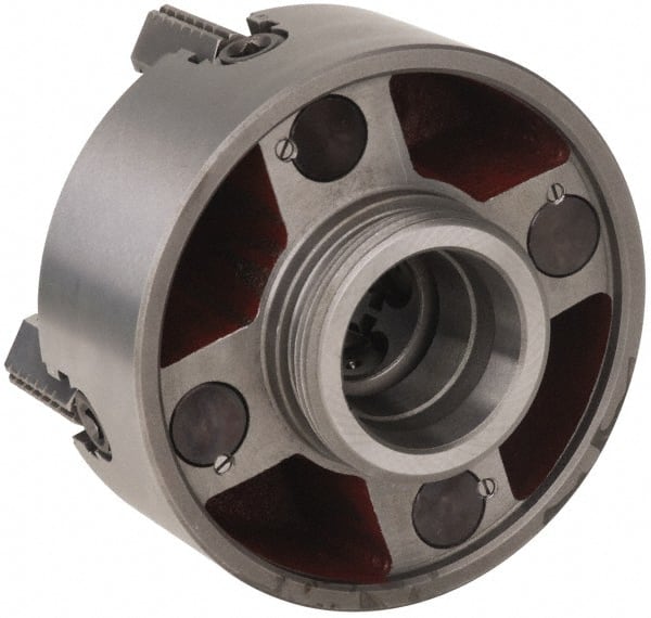 Independent Manual Lathe Chuck: 4-Jaw, 8″ Dia L-00 Mount Spindle, Reversible, 1.9685″ Through Hole Diam, Cast Iron