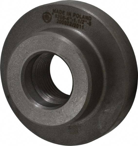 Bison - Adapter Back Plate for 4" Diam Self Centering Lathe Chucks - 1-1/2 - 8 Mount, 1-1/2" Through Hole Diam, 2.677mm ID, 4.095" OD, 0.709" Flange Height, Cast Iron - Americas Industrial Supply