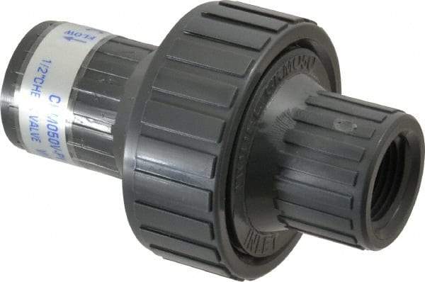 Plast-O-Matic - 1/2" PVC Check Valve - Inline, FNPT x FNPT, 150 WOG - Americas Industrial Supply