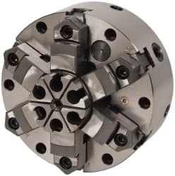 Interstate - 6 Jaws, 6" Diam, Self Centering Manual Lathe Chuck - Adjustable, Reversible, 1.535" Through Hole Diam, Cast Iron - Americas Industrial Supply