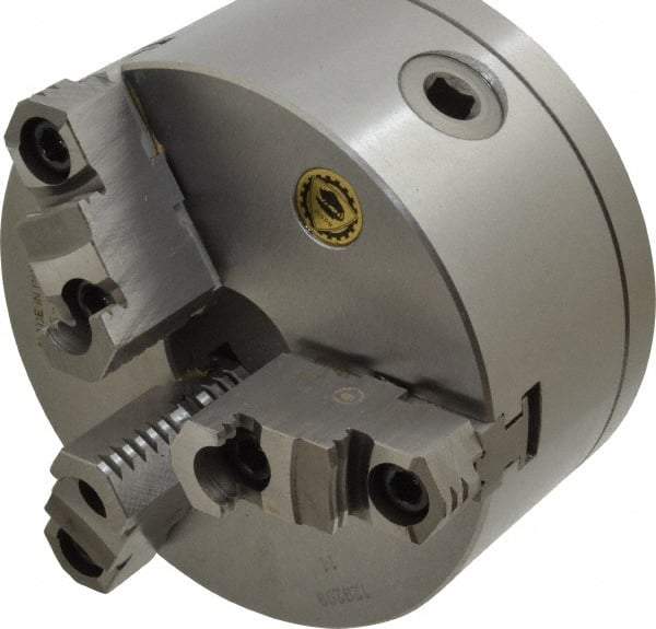 Bison - 3 Jaws, 6" Diam, Self Centering Manual Lathe Chuck - L-00 Mount Spindle, Reversible, 3,000 Max RPM, 1.6535" Through Hole Diam, 0.0008" Axial Runout, 0.0012" Radial Runout, Cast Iron - Americas Industrial Supply