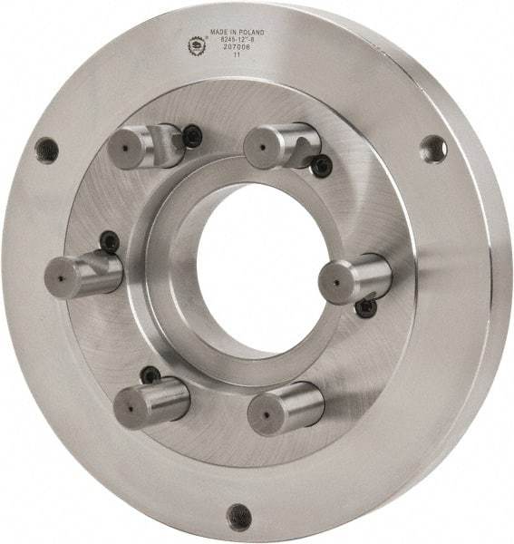 Bison - Adapter Back Plate for 12-1/2" Diam Self Centering Lathe Chucks - D1-8 Mount, 4.055" Through Hole Diam, 7.086mm ID, 12.4" OD, 1.49" Flange Height, Steel - Americas Industrial Supply