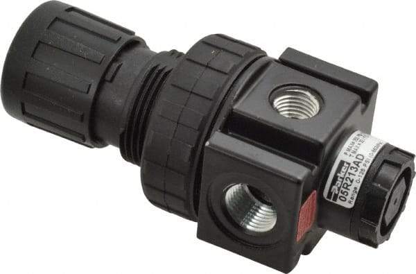 Parker - 3/8 NPT Port, 40 CFM, Zinc Economy Regulator - 2 to 125 psi Range, 300 Max psi Supply Pressure, 1/4" Gauge Port Thread, 2" Wide x 4.44" High - Americas Industrial Supply