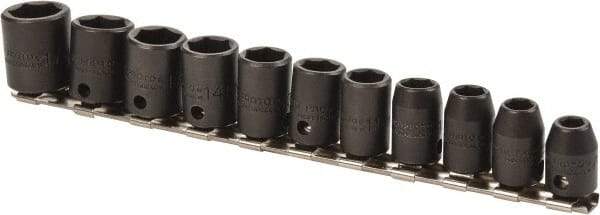 Proto - 11 Piece 3/8" Drive Impact Socket Set - 6 Points, 7mm to 17mm Range, Metric Measurement Standard - Americas Industrial Supply