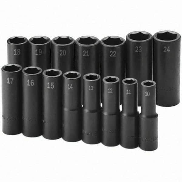SK - 1/2" Drive Deep Impact Socket Set - 10 to 24mm, Metric Measurement Standard - Americas Industrial Supply