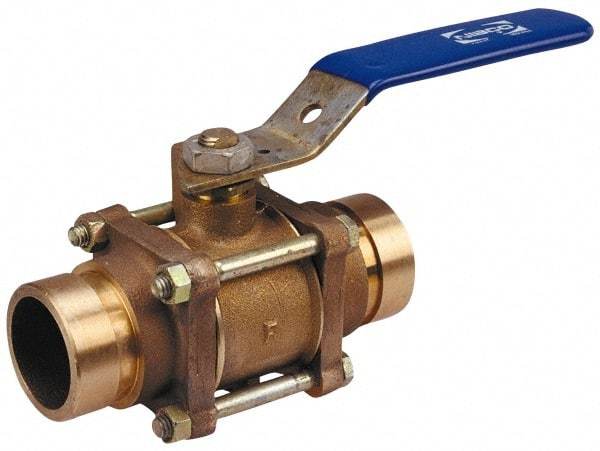 NIBCO - 1-1/2" Pipe, Full Port, Bronze Standard Ball Valve - 3 Piece, Inline - One Way Flow, Grooved x Grooved Ends, Lever Handle, 600 WOG, 200 WSP - Americas Industrial Supply