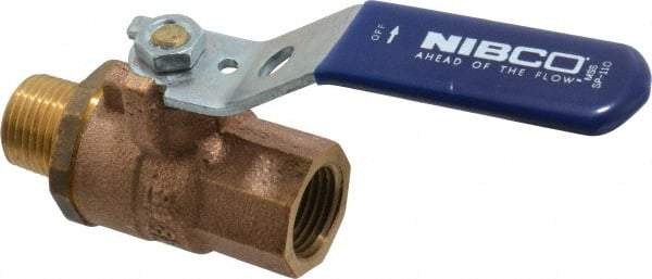 NIBCO - 1/2" Pipe, Full Port, Bronze Standard Ball Valve - 2 Piece, Inline - One Way Flow, MNPT x FNPT Ends, Lever Handle, 600 WOG, 200 WSP - Americas Industrial Supply
