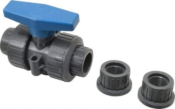 Plast-O-Matic - 3/4" Pipe, Full Port, PVC True Union Design Ball Valve - Inline - Two Way Flow, FNPT x FNPT Ends, Tee Handle, 175 WOG - Americas Industrial Supply