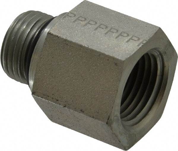 Parker - 3/4-16 Male Thread x 1/2 Female Thread, Zinc Plated Steel Industrial Pipe Adapter - Male Straight Thread O-Ring x Female NPTF, 5,000 psi - Americas Industrial Supply