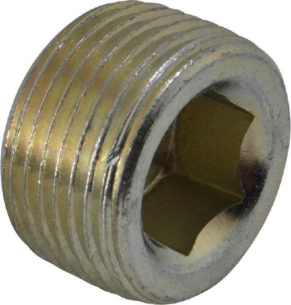 Parker - 3/4 Male Thread, Zinc Plated Steel Industrial Pipe Hollow Hex Plug - MNPTF, 5,500 psi - Americas Industrial Supply