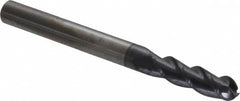 Accupro - 3/16" Diam, 5/8" LOC, 3 Flute Solid Carbide Ball End Mill - AlTiN Finish, Single End, 2" OAL, 3/16" Shank Diam, Spiral Flute - Americas Industrial Supply