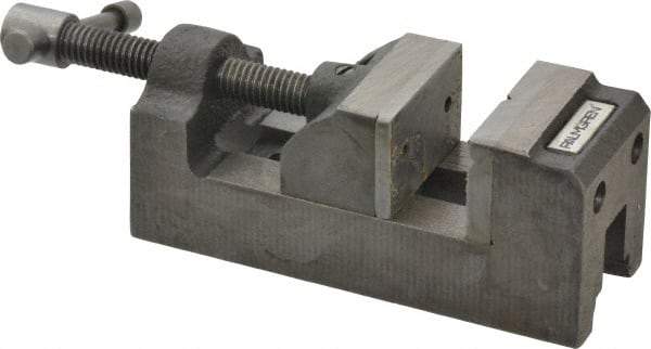 Palmgren - 1-1/2" Jaw Opening Capacity x 1" Throat Depth, Horizontal Drill Press Vise - 1-1/2" Wide Jaw, Stationary Base, Standard Speed, 5-1/8" OAL x 1-13/16" Overall Height, Cast Iron - Americas Industrial Supply