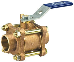 NIBCO - 1-1/4" Pipe, Full Port, Bronze Standard Ball Valve - 3 Piece, Inline - One Way Flow, Soldered x Soldered Ends, Locking Lever Handle, 600 WOG, 150 WSP - Americas Industrial Supply
