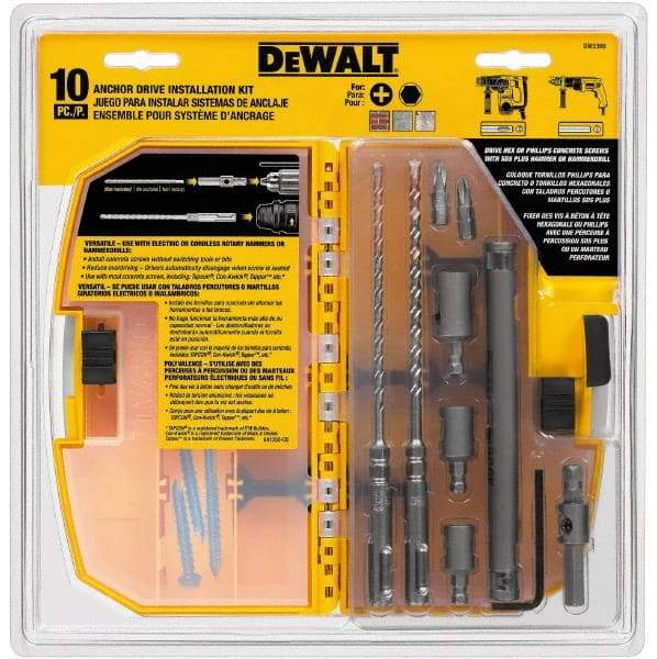 DeWALT - 10 Piece Carbide Tipped Masonry Anchor Installation Kit - For Use with SDS Rotary Hammers - Americas Industrial Supply