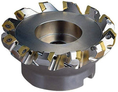 Seco - 5.47" Cut Diam, 1-1/2" Arbor Hole, 0.236" Max Depth of Cut, 45° Indexable Chamfer & Angle Face Mill - 8 Inserts, SE.X 43 Insert, Right Hand Cut, 8 Flutes, Through Coolant, Series R220.53 - Americas Industrial Supply