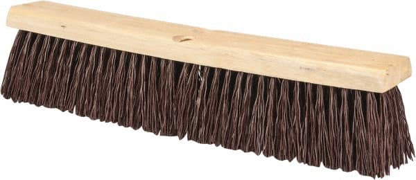 PRO-SOURCE - 18" Heavy Duty Polypropylene Push Broom - 3-1/4" Bristle Length, Wood Block, Threaded Handle Connection, Handle Sold Separately - Americas Industrial Supply