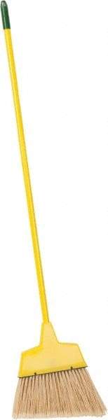 PRO-SOURCE - 12" Wide, Yellow Polypropylene Bristles, Vinyl-Coated Metal Handle, Angled Broom - Flagged, Water Resistant - Americas Industrial Supply
