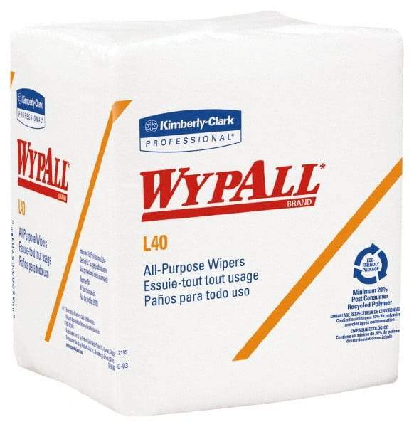 WypAll - L40 1/4 Fold General Purpose Wipes - Poly Pack, 12" x 12-1/2" Sheet Size, White - Americas Industrial Supply