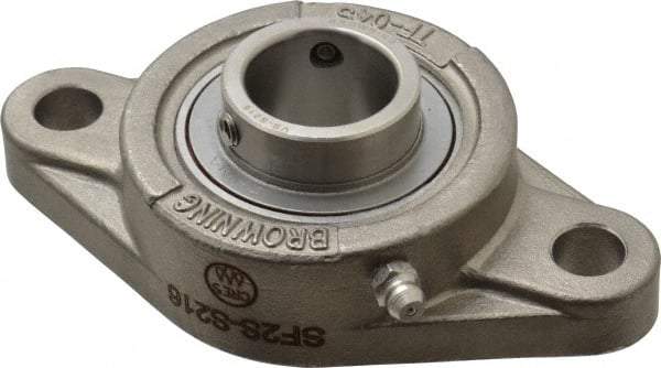 Browning - 1" ID, 4-7/8" OAL x 2-11/16" OAH 2-Bolt Flange - 1,651 Lb Static Cap, 2,801 Lb Dyn Cap, 3-57/64" Btw Mnt Hole Ctrs, Stainless Steel - Americas Industrial Supply
