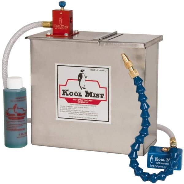 Kool Mist - 1 Outlet, 3 Gal Tank Capacity, Stainless Steel Tank Mist Coolant System - 4' Coolant Line Length, 18" Hose Length, 5/16" Nozzle Diam - Americas Industrial Supply