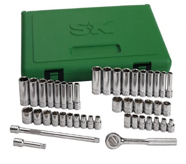 SK - 44 Piece 1/4" Drive Standard Deep Socket Set - 6 Points, 3/16 to 9/16", 4 to 15mm, Inch/Metric Measurement Standard - Americas Industrial Supply