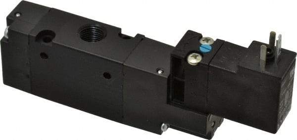 Parker - 1/8", 3-Way Body Ported Stacking Solenoid Valve - 120 VAC, 0.75 CV Rate, Air Return, 2.14" High x 4.2" Long - Americas Industrial Supply