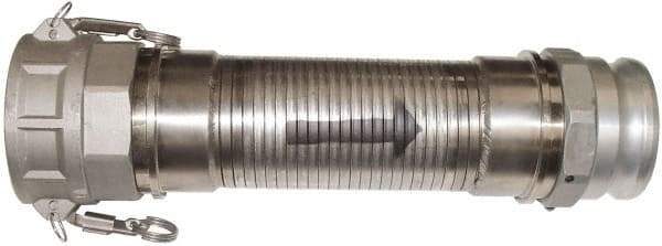 Kuriyama of America - 120" OAL, 4" ID, Flexible Metal Hose Assembly - 4" Fitting, Part A Adapter x Part D Coupler End Connections, Aluminum Fitting, 304 Stainless Steel Hose - Americas Industrial Supply