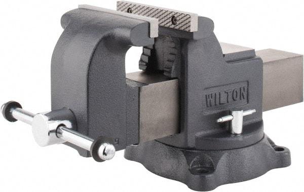 Wilton - 6" Jaw Width x 6" Jaw Opening Capacity, 3-1/2" Throat Depth, Bench & Pipe Combination Vise - 5/8 to 2-1/2" Pipe Capacity, Swivel Base, Bolt Down Attachment, Ductile Iron - Americas Industrial Supply