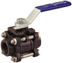 NIBCO - 1-1/4" Pipe, Full Port, Carbon Steel Standard Ball Valve - 3 Piece, Inline - One Way Flow, FNPT x FNPT Ends, Locking Lever Handle, 1,000 WOG - Americas Industrial Supply