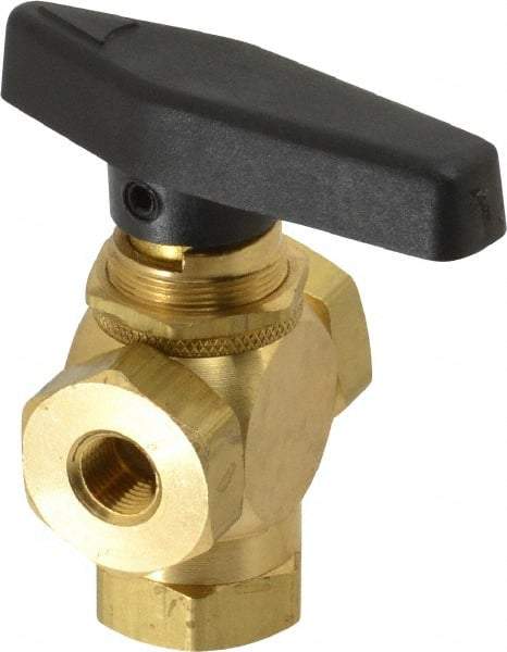 Specialty Mfr - 1/8" Pipe, Brass Standard Ball Valve - Three Way, FNPT x FNPT x FNPT Ends, Wedge Handle, 400 WOG - Americas Industrial Supply