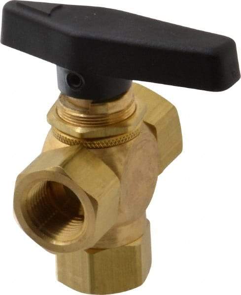 Specialty Mfr - 3/8" Pipe, Brass Standard Ball Valve - Three Way, FNPT x FNPT x FNPT Ends, Wedge Handle, 400 WOG - Americas Industrial Supply