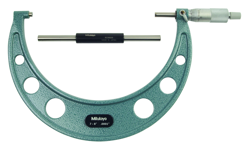 7 - 8'' Measuring Range - .0001 Graduation - Ratchet Thimble - Carbide Face - Outside Micrometer - Americas Industrial Supply