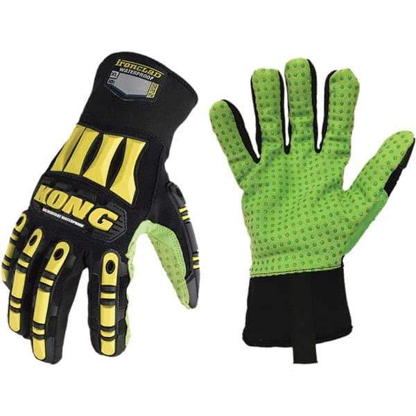 ironCLAD - Size S (7), ANSI Cut Lvl A5, Abrasion Lvl 5, Cut Resistant Gloves - 11" Long, Uncoated, Polyester Lining, Slip-On Cuff, Black/Green, Paired - Americas Industrial Supply