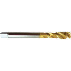 Guhring - 1/2-13 UNC 3 Flute 2BX Modified Bottoming Spiral Flute Tap - High Speed Steel, TiN Finish, 4.3307" OAL, Right Hand Flute, Right Hand Thread, H6/H7, Series 4392 - Americas Industrial Supply
