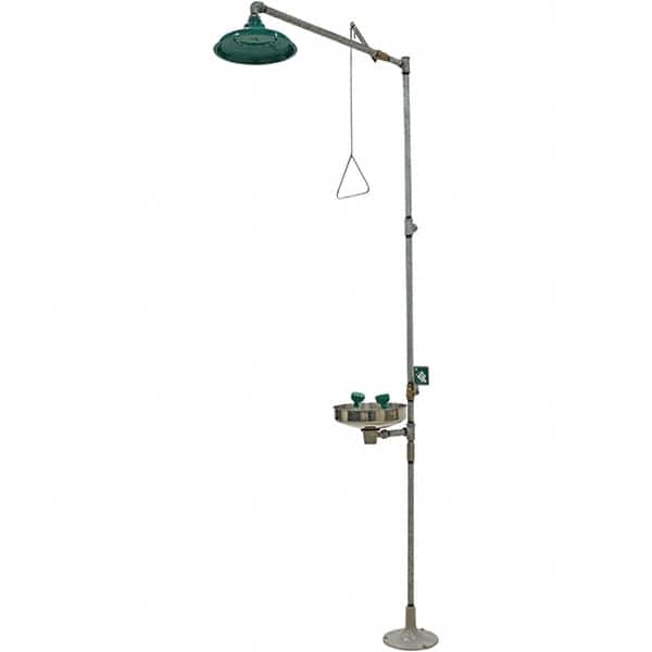 Haws - 25 GPM shower Flow, Drench shower & Eyewash Station - Bowl, Push Flag Activated, Galvanized Steel Pipe, Plastic Shower Head, Corrosion Resistant - Americas Industrial Supply