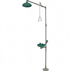 Haws - 25 GPM shower Flow, Drench shower & Eyewash Station - Bowl, Push Flag Activated, Galvanized Steel Pipe, Plastic Shower Head - Americas Industrial Supply