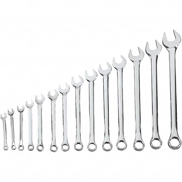 Blackhawk by Proto - 14 Piece, 5/16" to 1-1/4", 12 Point Combination Wrench - Inch Measurement Standard, Full Polish Finish, Comes in Vinyl Roll - Americas Industrial Supply